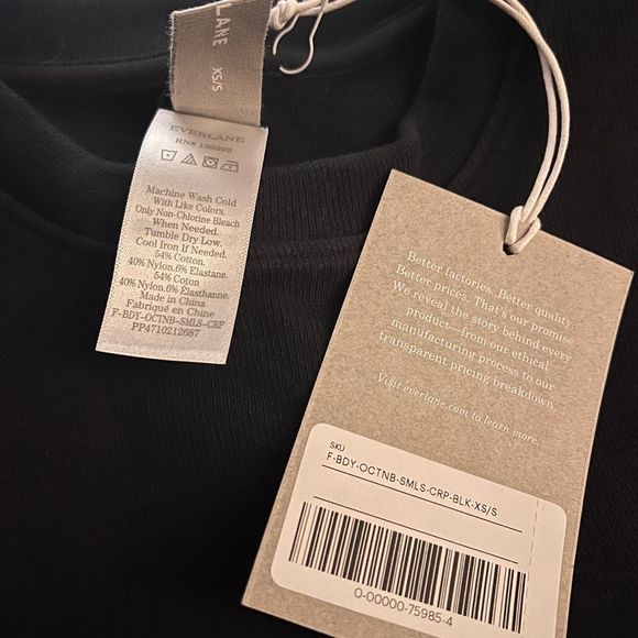 NEW Everlane The Seamless Tee XS/S Black Ribbed Short Sleeve Crew Crop Top Shirt - Picture 2 of 8